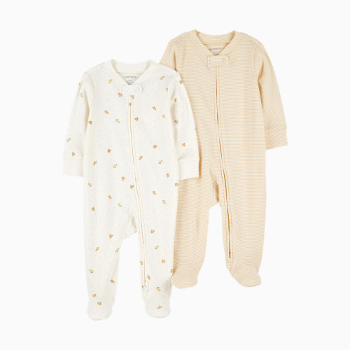 Carter's 2-Way Zip Cotton Sleep & Plays (2 Pack) - Striped Duck Print, Newborn