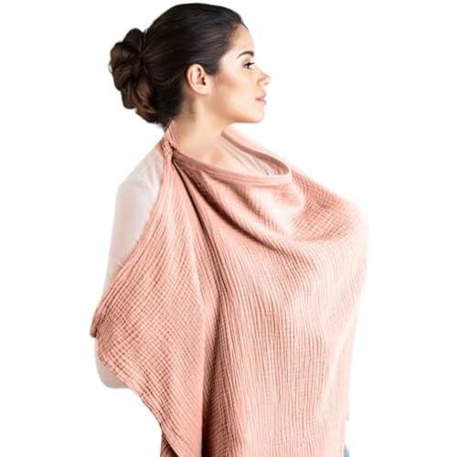 Nursing Cover – 100% Cotton Muslin, Snap Buttons, Rigid Neckline, Lightweight, Breathable, with Carry Pouch