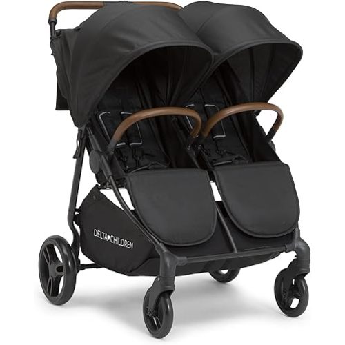 Delta Children Cruzer Double Stroller – Lightweight Side by Side with Reclining Seats, Extendable Canopies and Flat Fold, Black