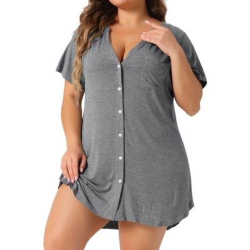 Agnes Orinda Women's Plus Size V Neck Button Down Curved High Low Hem Mini Nightgowns Gray 3x