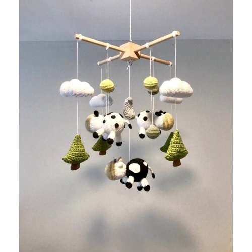 Cows in Farm Babymobile, Crochet Cow, Cow Baby Nursery, Tree and Cloud Babymobile, Handmade Cow Babymobile - Etsy