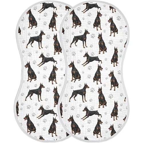 2 Pack Muslin Burp Cloths Doberman Dogs White Cotton Baby Burp Cloths Soft Burping Cloth Absorbent Spit Up Rags for Newborn Babies Boys Girls 22x11 Inch