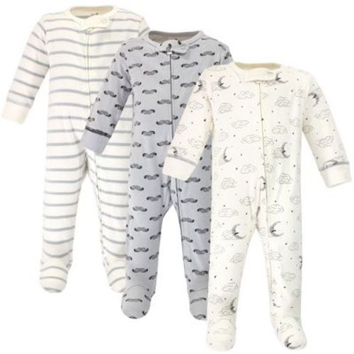 Touched by Nature Baby Boy Organic Cotton Zipper Sleep and Play 3pk, Mr Moon, Preemie