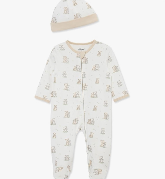 Little Me Baby Boy Clothes 2-Piece Baby Sleeper and Cap Set, 100% Cotton Footies Baby Essentials