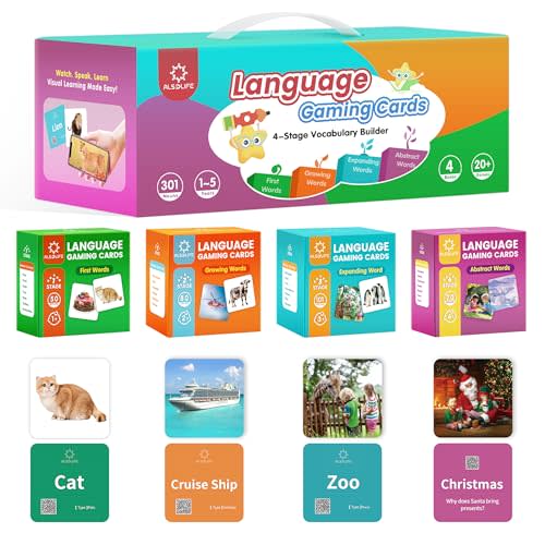 ALSOLIFE 301 Thick Flash Cards for Toddlers, 4-Level Language Builder Real Life Photos Flashcards for Speech Therapy and Preschool Learning Activities, Speech Therapy Materials, ESL Teaching