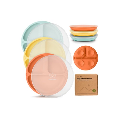3-Pack Prep Silicone Suction Plates with Lids
