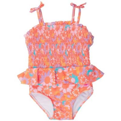 Rufflebutts Baby Girls Upf50+ Peplum Smocked Bodice One Piece - Coral Floral, 6-12m