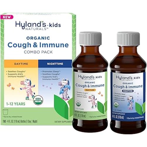 Hyland's Kids Organic Cough and Immune Day and Night Combo Pack, Eases Coughs, Supports Immunity, Promotes Sleep, Two 4 Fl Oz. Bottles (8 fl oz)