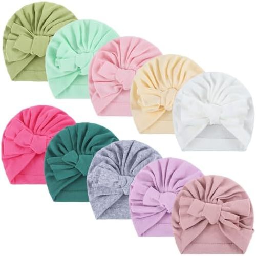 10 Pcs Preemie Hats Cotton Preemie Caps Bows Turban Premature Baby Boys Girls Hospital NICU Hat