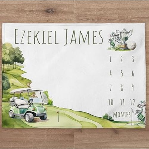 Golf Blanket Personalized Baby Boy Month Blanket Sport Nursery Custom Age Growth Newborn Calendar Tracker New Mom HHQ63_BLKBB02_1
