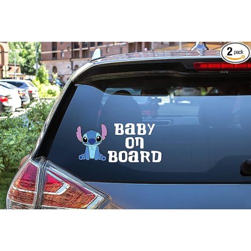 Rainbow Animated Design Cute Baby Stitch Baby on Board Funny Little Super Hero Windows Cars Laptop 2 Parts Stickers