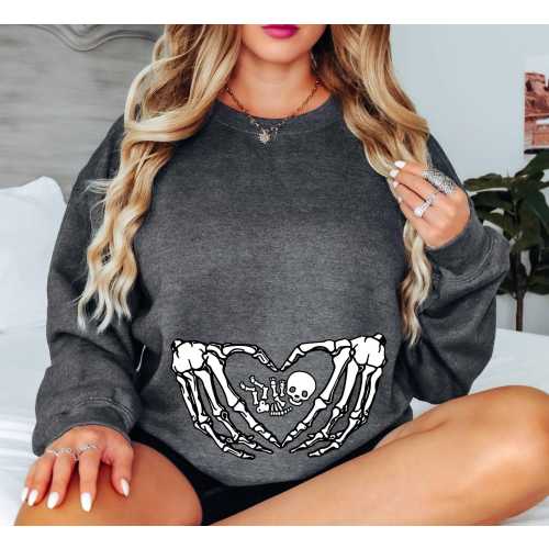 Pregnant Skeleton Sweatshirt,Skeleton Baby Halloween Maternity Sweatshirt, Halloween Pregnancy Mom Gift,Maternity Sweater With Baby Skeleton