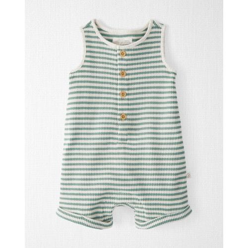 Baby Waffle Knit Romper Made with Organic Cotton - NB - Style,Green Stripe