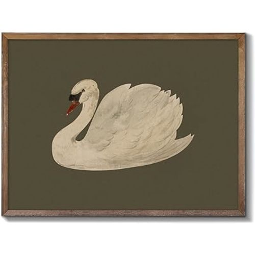 Vintage Swan Canvas Wall Art - Vintage Swan Canvas Oil Painting for Bathroom Wall Decor, Classical Animal Framed Art For Vintage Home Decor Aesthetic - 8" X 10" - Unframed