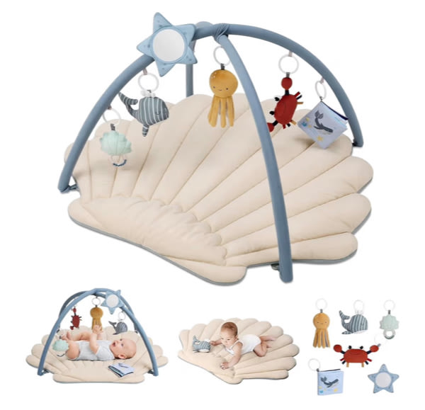 Blissful Diary Shell Baby Play Gym Mat, Softer & Enlarged Tummy Time Mat w 6 Detachable Toys for Sensory & Motor Skill Development, Activity Mat for Newborn Essentials Shower Gift, Boho Ocean Theme : Amazon.com.au: Baby