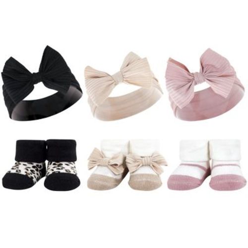 Hudson Baby Infant Girl Headband And Socks Giftset, Taupe Pink, One Size