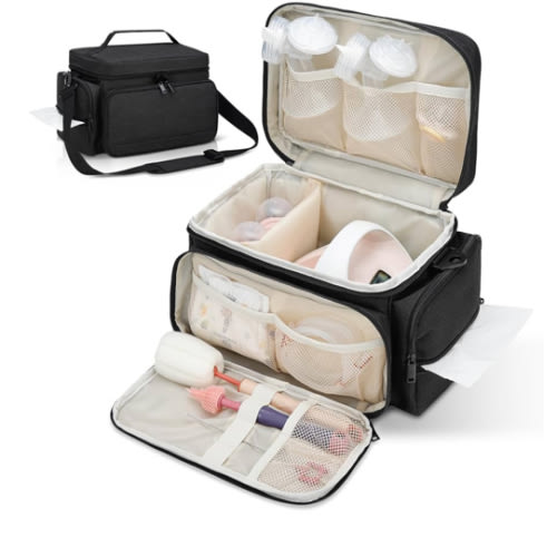 Breast Pump Bag Fit for Spectra S1 and S2, Pumping Bag with Waterproof Mat for Pump Accessories, Portable Pump Carrying Case for Work, Travel and Family Use, Black
