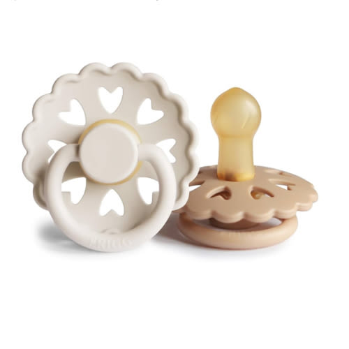 FRIGG Andersen Fairytale Natural Rubber Baby Pacifier | Made in Denmark | BPA-Free (Cream/Silky Satin, 0-6 Months)