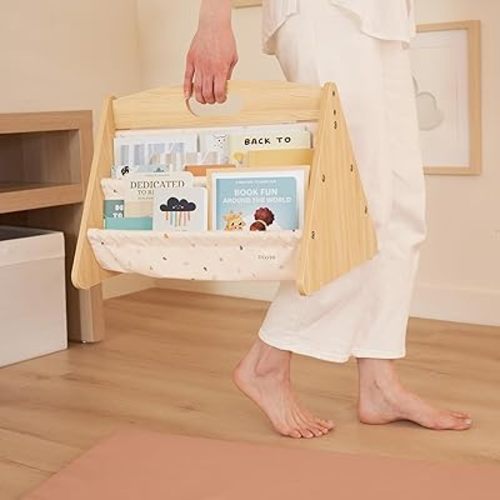 ZICOTO Decorative Wooden Bookshelf with Handle for Kids Rooms - Keeps Books Neatly Organized & Within Reach for Toddlers - Easy Install Montessori Book Shelf for Baby's Bedroom or Playroom Decor