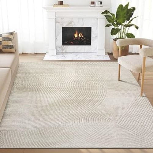 Abani Neutral Beige Area Rug 4' x 6' for Living Room, Bedroom - Zen Reiki Circles Pattern - Durable & Easy to Clean