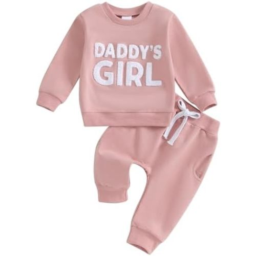 Kupretty Toddler Baby Girl Fall Winter Clothes Embroidered Letter Graphic Crewneck Sweatshirt + Joggers Pants Outfits Set