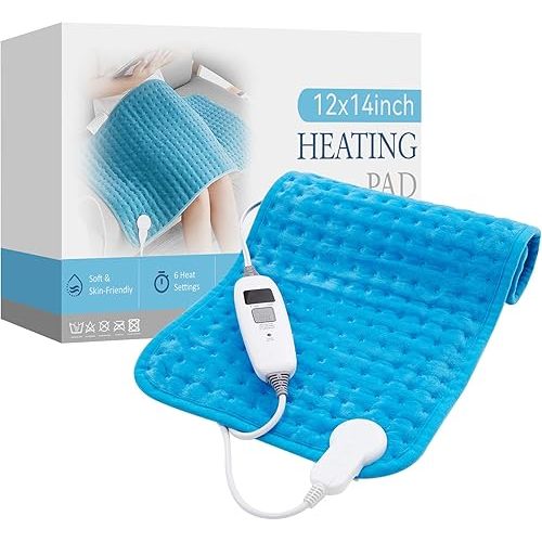HYLEORY Heating Pad for Back,Neck,Cramps Pain Relief - 6 Heat Settings,Auto Shut Off,Moist Heat Options for Electric Heating Pad,Machine Washable,Gifts for Women,Black,12" x 24"