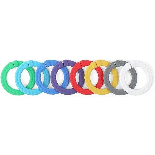 Itzy Ritzy Linking Ring Set; Set of 8 Braided, Rainbow-Colored Versatile Linking Rings; Attach to Baby's Car Seat, Stroller & Activity Gym to Keep Toys Nearby; Primary Rainbow