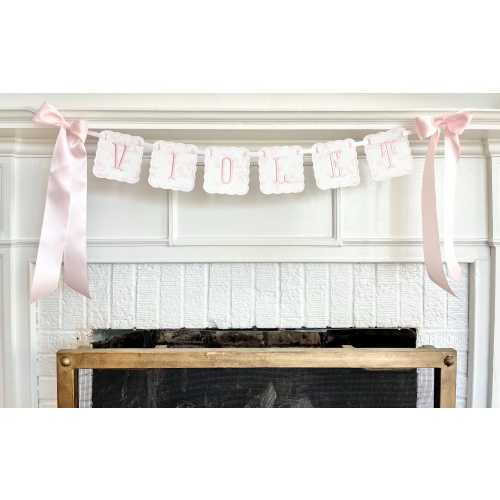 Embroidered Scallop Pendant Baby Name Banner