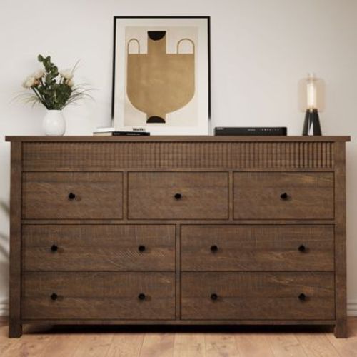 Garvee Fluted 7 Drawer Dresser, 54" Wide 7 Chest of Drawers with Fluted Design, Wooden Dresser Organizer for Bedroom Living Room Nursery
