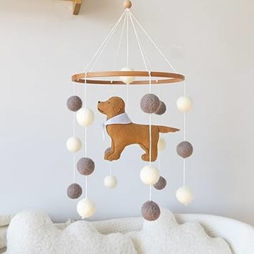 Baby Crib Mobile for Boys Girls Dog Mobile Baby Mobile for Crib Mobile for Bassinet with Felt Ball