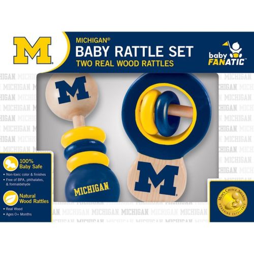 BabyFanatic Wood Rattle 2 Pack - NCAA Michigan Wolverines Baby Toy Set