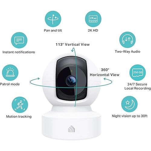 Kasa 2K QHD Security Camera Pan/Tilt, Starlight Sensor for Color Night Vision, Motion Detection for Baby & Pet Monitor, 2-Way Audio, Cloud & SD Card Storage, Works with Alexa & Google Home (KC410S)