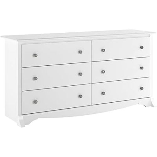 Prepac Sonoma 6-Drawer Double Dresser for Bedroom, Wide Chest Storage, Traditional Furniture, 17.5" D x 59" W x 29" H, White