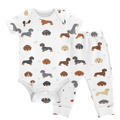 vvfelixl Baby Bodysuits Pants Sets Dachshund Short Sleeve Baby Clothes for Boys Girls 3M