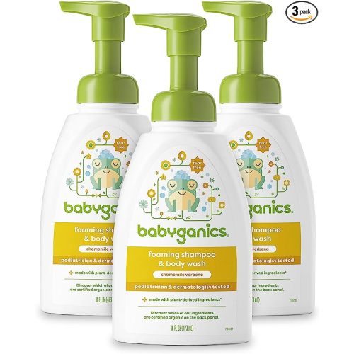 Babyganics Baby Shampoo + Body Wash Pump Bottle, Chamomile Verbena, Non-Allergenic and Tear-Free, 16 Fl Oz (Pack of 3), Packaging May Vary