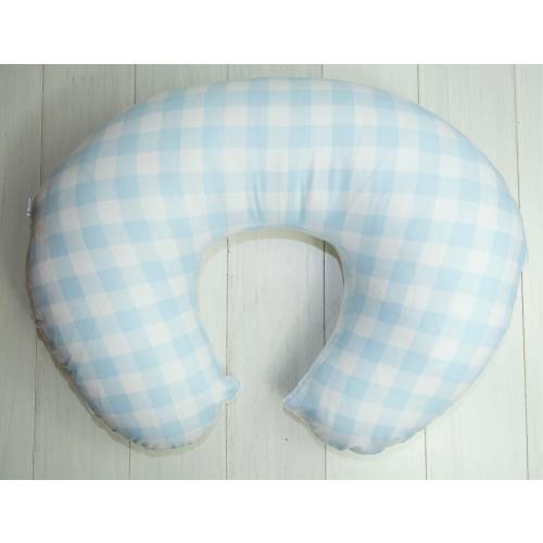 Nursing Pillow Cover- Light Blue Check With Minky Underside