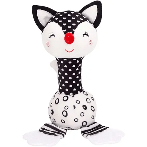 Baby Toys 0-12 Months, Black and White Newborn Toys, Soft Plush Rattle Stuffed Animal Toy with Teether and Sound, Developmental Hand Grip Toys (Fox)