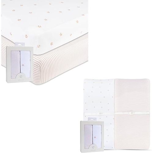 Changing Pad Cover and Crib Sheet Set Bundle (Pink Tulip Collection)