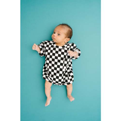 Black Checkered Pocket Romper