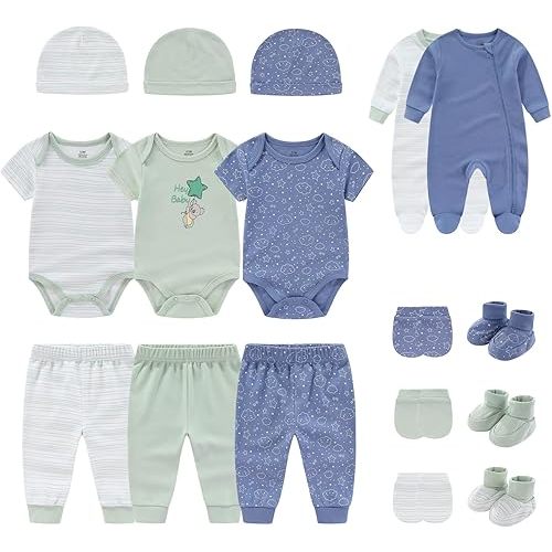 Baby Boys Girls 17 Piece Cotton Layette Set Unisex Infant Clothes and Accessories Newborn Essentials 0-3 Months