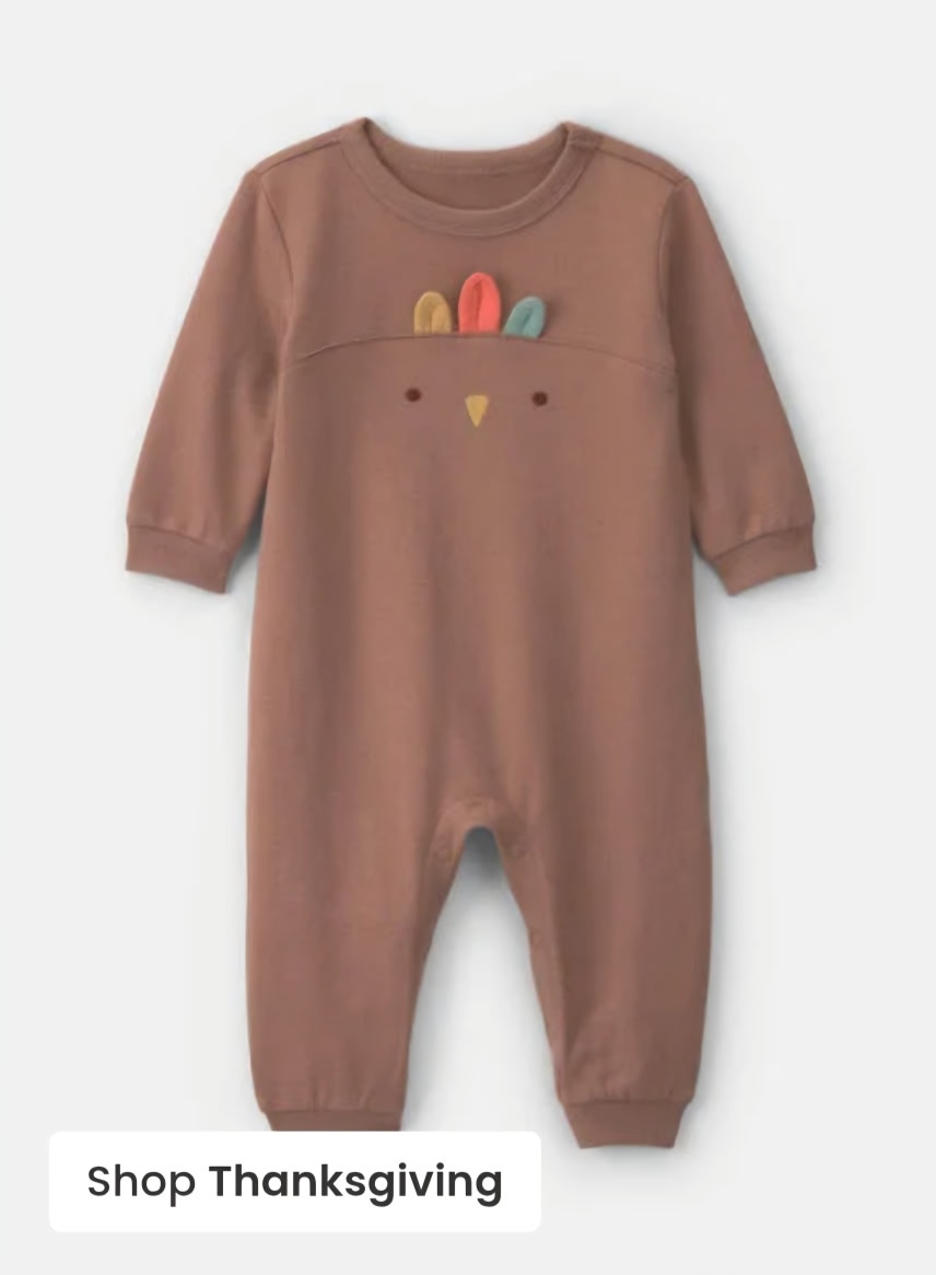 Baby Turkey Thanksgiving French Terry Long-Sleeve Jumpsuit - Brown | Carter's