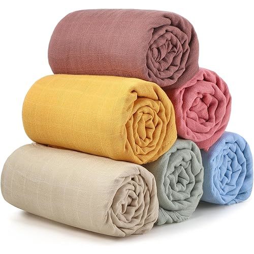 6 Pcs Muslin Swaddle Blankets Breathable Cotton Newborn Blankets Colorful Baby Swaddle Receiving Blankets Soft Cotton Baby Blanket Registry Essentials Gift for Unisex Boy Girl(Multi Colors)
