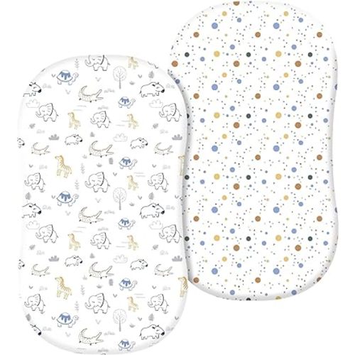 PHF 100% Cotton Bassinet Sheets 2 Pack, Soft Breathable Comfortable Cradle for Baby Boys Girls, Premium Fits Various Mattress Pad, Jungle/Monkey/Giraffe/Lion