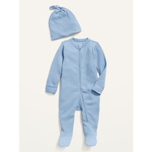 Footed Sleep &amp; Play Rib-Knit One-Piece &amp; Beanie Layette Set for Baby