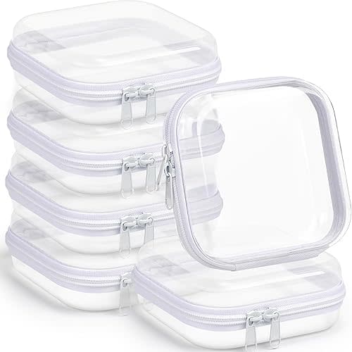 Sanwuta 6 Pcs Clear Hard Zipper Case Hard Plastic Zipper Pouches Makeup Bag Transparent Cases for Snacks Hard Plastic Storage Organizer Portable Box for Travel(White,5 x 5 x 2 Inch)