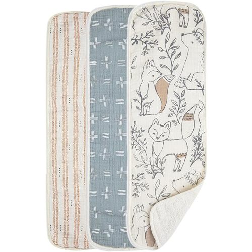 Crane Baby Muslin Baby Burp Cloths, Lightweight Absorbent Burp Cloth, Woodland Animal, Set of 3, 7" x 20", Newborn Baby Essentials, Burp Cloths Baby Boy, Burp Cloths Baby Girl, Baby Newborn Essentials