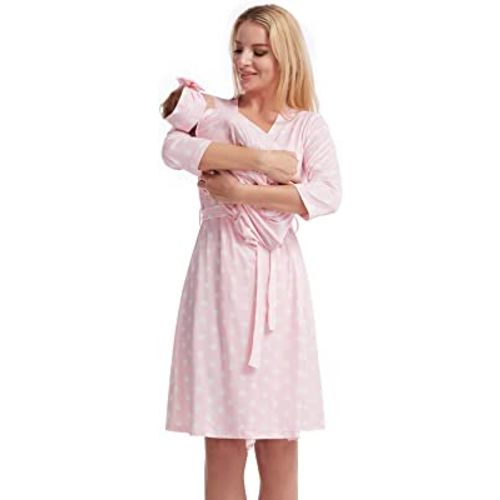 Galabloomer Maternity Robe and Baby Receiving Blanket, Matching Mommy Labor Delivery Robe and Swaddle Set