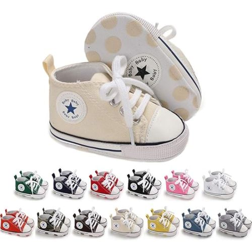Meckior Baby Girls Boys Canvas Sneakers Soft Sole High-Top Ankle Infant First Walkers Crib Shoes