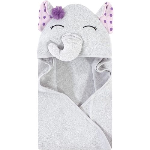 Hudson Baby Unisex Baby Cotton Animal Face Hooded Towel, Purple Dots Pretty Elephant, One Size
