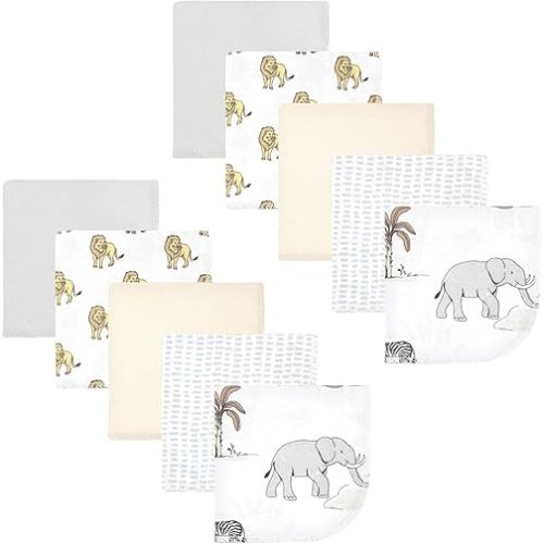 Hudson Baby Unisex Baby Flannel Cotton Washcloths 10-Pack, Neutral Safari World, One Size